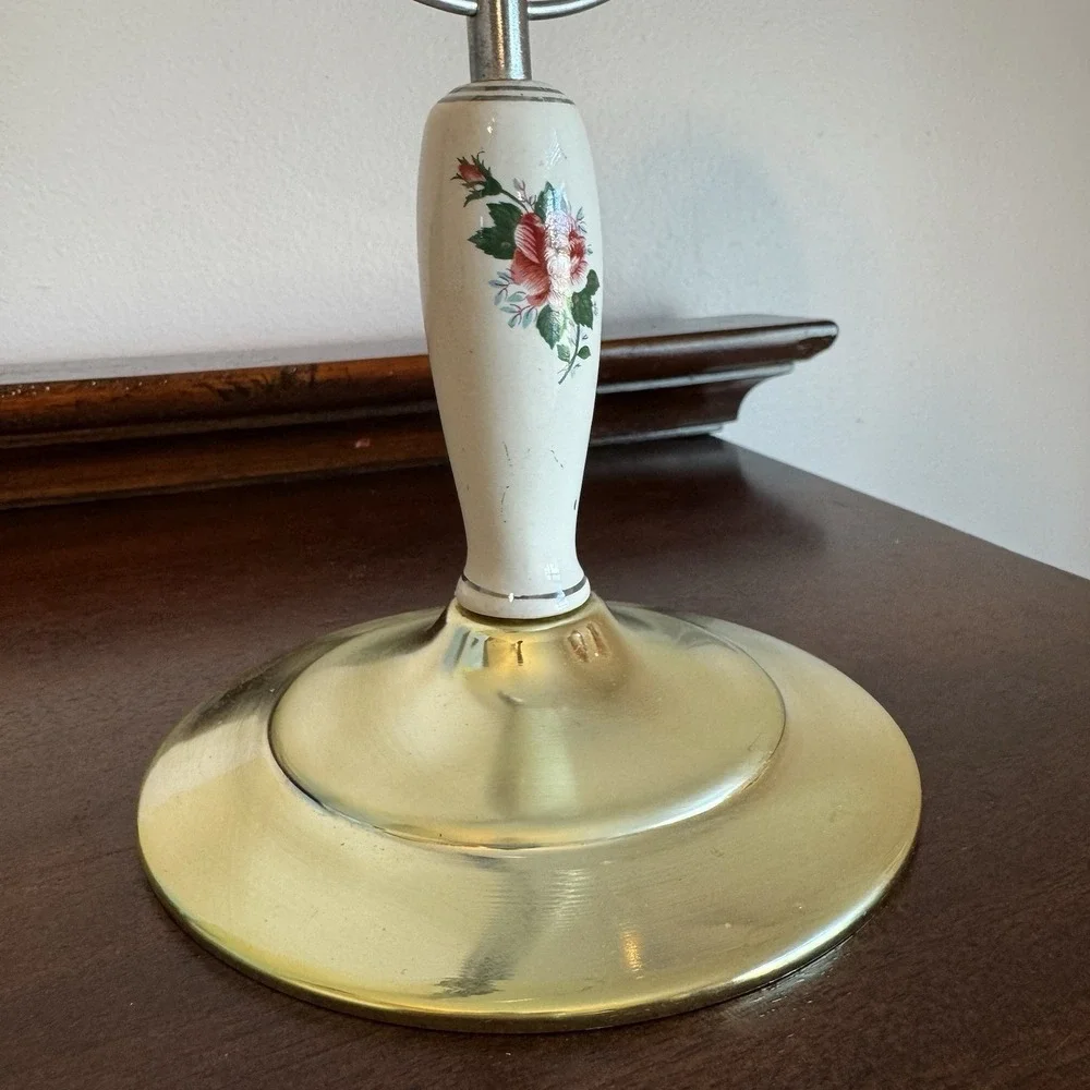 Vintage Two Sided Pedestal Mirror Ceramic Metal 11.75